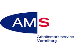 Logo des Arbeitsmarktservice Vorarlberg. Die ersten beiden Buchstaben von "AMS" sind weiß auf blauem Hintergrund, der letzte rot auf weißem Hintergrund. 