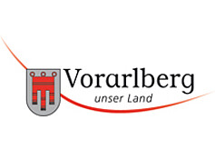 Logo des Lands Vorarlberg. Es beinhaltet das Landeswappen und den Schriftzug "Vorarlberg - unser Land".